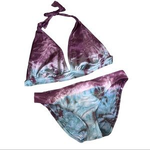 Lucky Brand Tie Dye Boho Hippie Peace Sign Halter Bikini Set Size L D